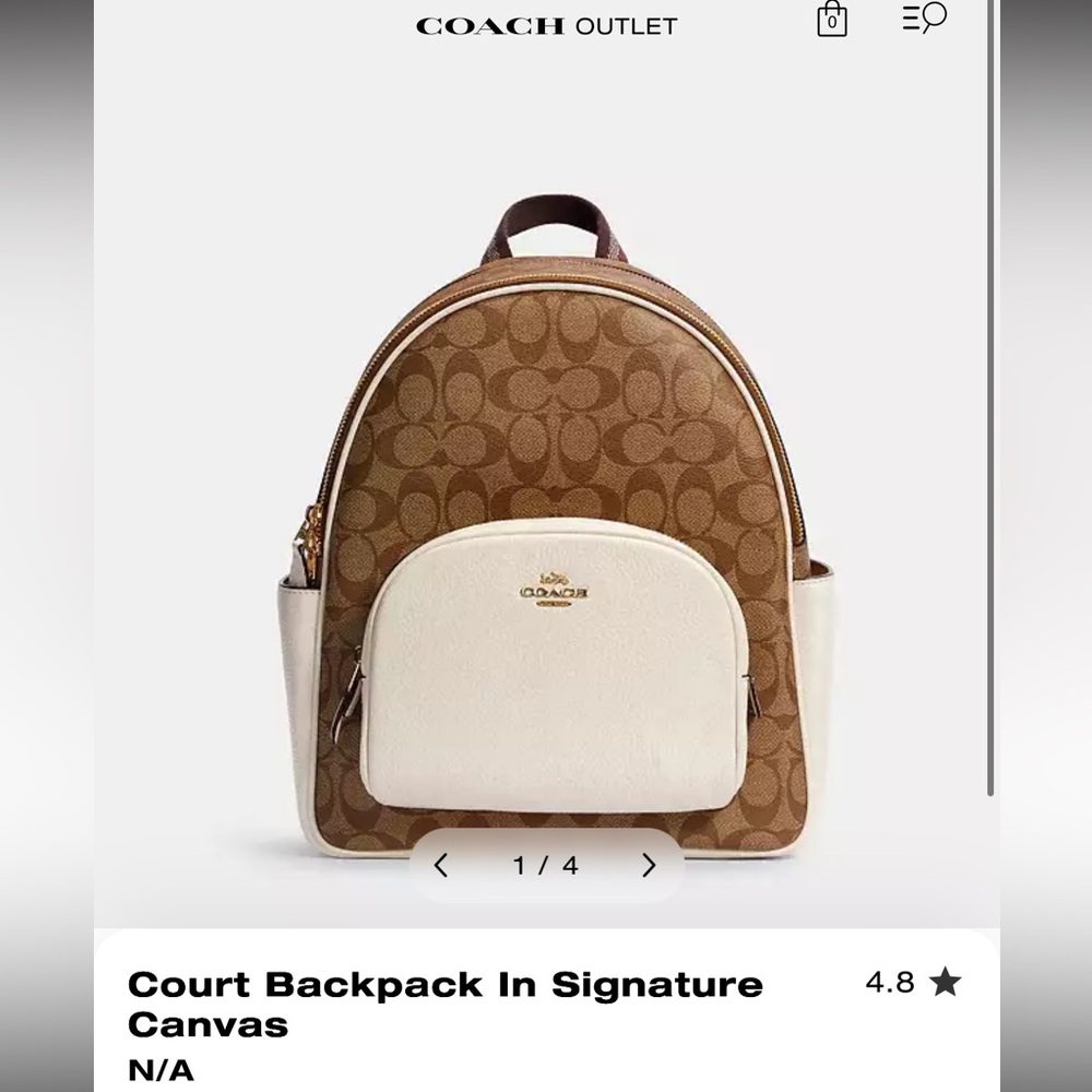 Coach Brown Signature Canvas Backpack with Cream Front Pocket